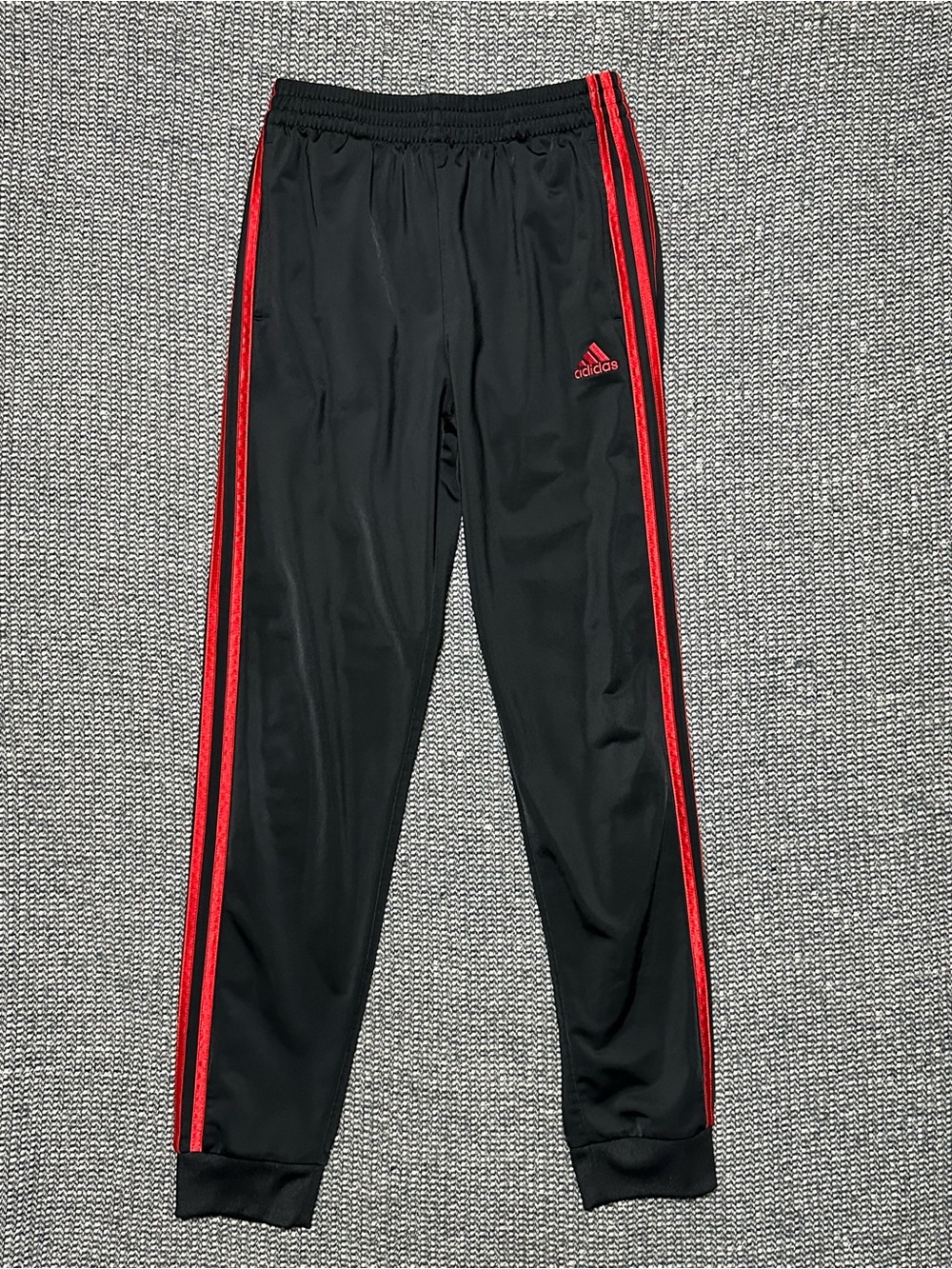 adidas Kids Black Track Pants with Red Side Stripes